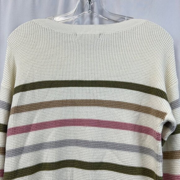 Design History Women’s Long Sleeve Round Neck Tight Knit Sweater Ivory/Multi XS - Picture 6 of 8